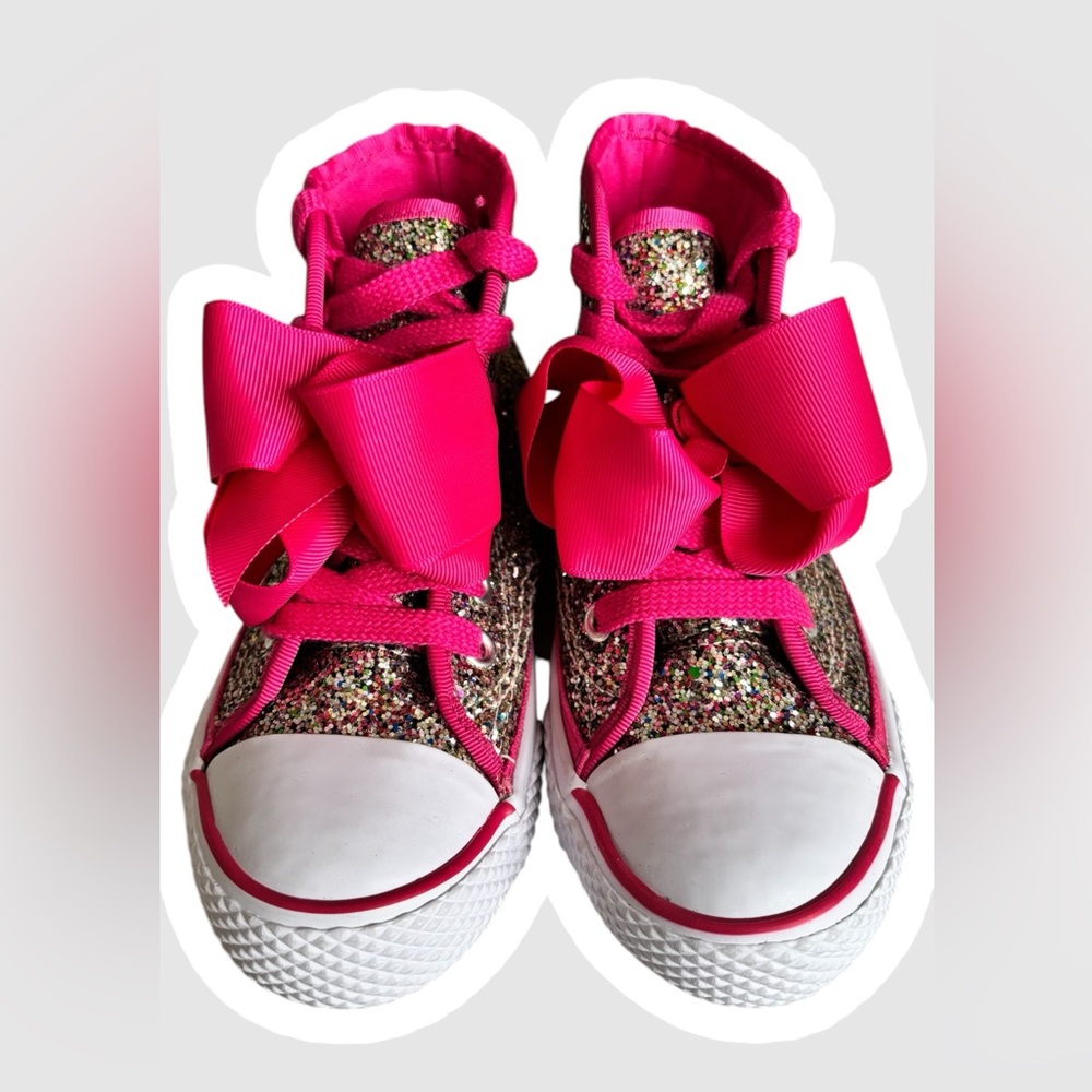 EUC LN Jo Jo Siwa 13 Girls Glittery Pink Sneakers with Large Bows